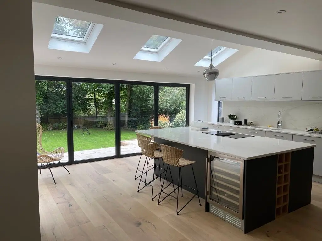 Finished family kitchen extension built by TJC Projects in Surrey